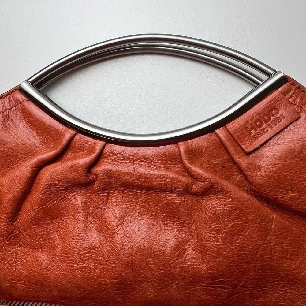 Hobo International Fold Over Clutch Pumpkin Orange Leather Handbag - Picture 4 of 11